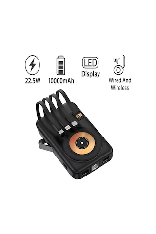 Pw-122 10000mah 15w Kablosuz Kablolu Lcd 22.5w Mikro Lightning Type-c Kablolu Powerbank Çok Renkli
