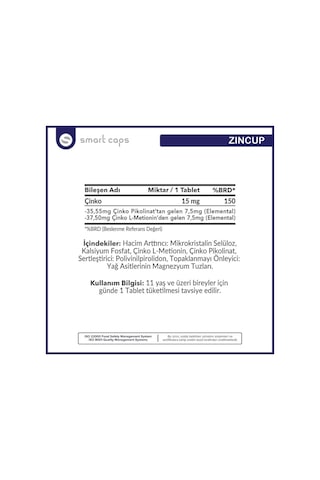 Smartcaps Zincup Çinko 15 Mg 60 Tablet