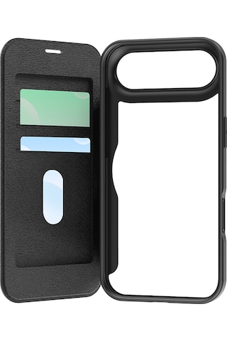 İphone 17 Air Uyumlu Kılıf M-safe Şarjlı Raptic Air Folio Şeffaf Kartlıklı Kapaklı Kılıf Siyah Siyah