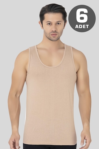 6'lı Paket Ten Rengi Erkek Atlet %100 Pamuklu Penye, Nefes Alabilir İç Giyim Ten