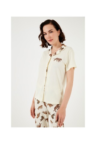 Lela Regular Fit Gömlek Yaka Kısa Kollu Bayan Pijama Takımı 65740102 Bej