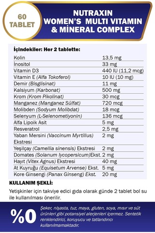 Nutraxin Multivitamin Kadın Multivitamin & Mineral Complex 60 Tablet