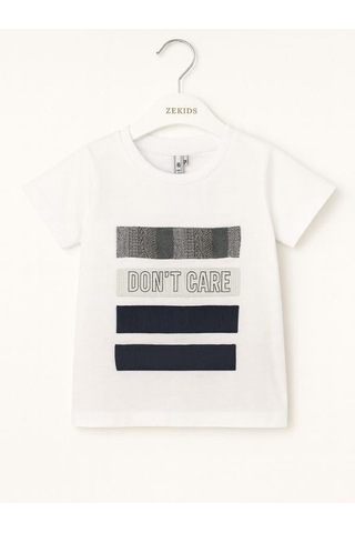 Nanica Kids Erkek Çocuk Aplikeli Don't Care Yazılı T-shirt-16004 Beyaz