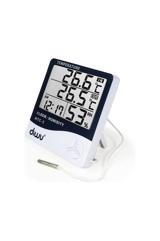 Diwu Htc-2 Problu Termometre Nem Ölçer Saat Takvim N11.208