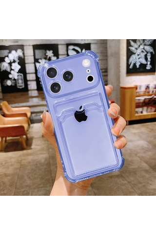 İphone 17 Pro Uyumlu Kamera Korumalı Kartlıklı Köşeleri Airbag Tasarımlı Darbe Önleyici Mor