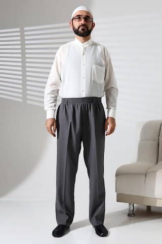 Erkek Beli Lastikli Cepli Hac Ve Umre Kışlık Yün Efektli Şalvar Pantolon - Gri İsr Gri