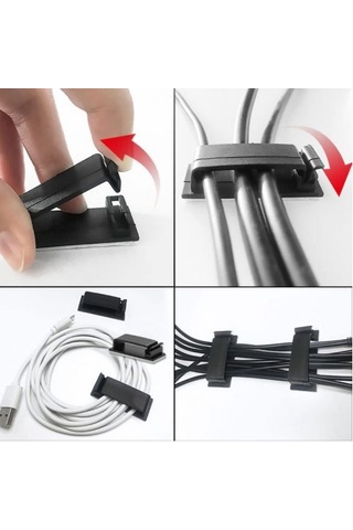 Pratik Yapışkanlı Kablo Düzenleyici Klips 4lü Set Ev Gereç
