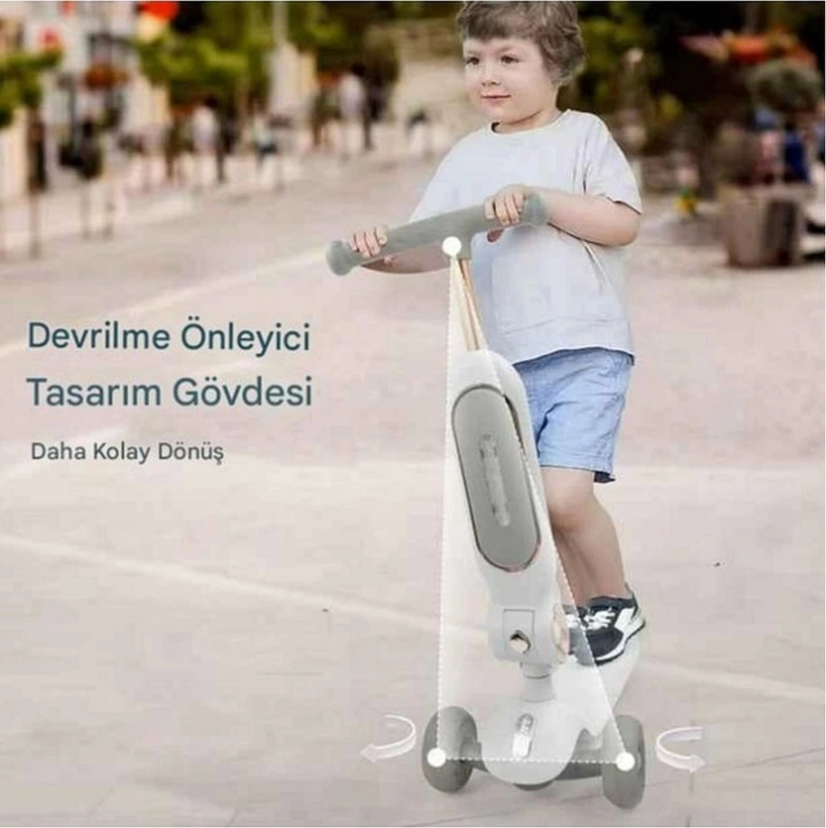 Led Işık 3 Tekerlekli Yükseklik Ayarlı Oturaklı Çocuk Scooter Beyaz Beyaz