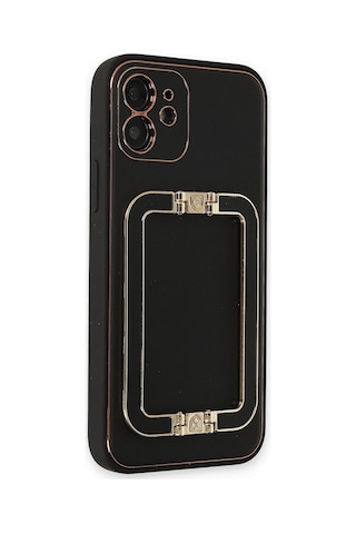 Gld-spt- Newface Apple Uyumlu iPhone 12 Kılıf Coco Elit Kapak - Siyah
