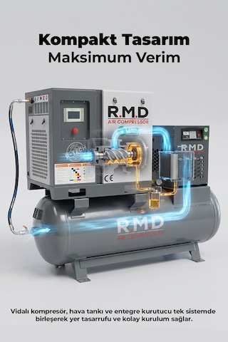 R.m.d Kompresör 20 Hp 500 Lt Depo Üstü İnvertörlü Vidalı Hava Kompresör Seti Üıs-20v