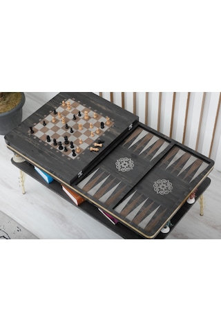 Satranç Ve Tavla Orta Sehpa siyah