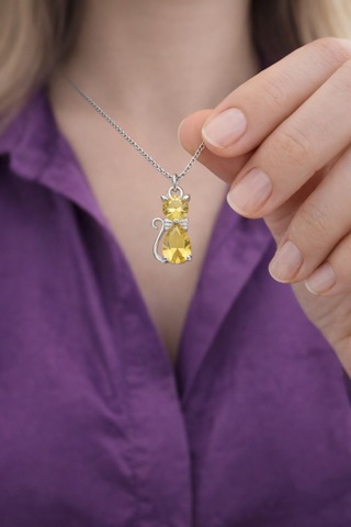 Çekirdekjewelry 925 Ayar Gümüş Kedi Figürlü Zirkon Taşlı Kolye Zarif Kadın Kolyesi Gümüş