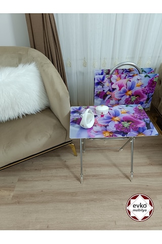 Evko Mobilya Çanta Zigon Sehpa, 4'lü Sehpa, Zigon Sehpa, Servis Sehpası, Camlı Sehpa, Katlanır Sehpa Menekşeee Mor