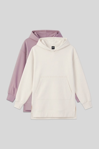 Tommylıfe Rahat Form Kapüşonlu 2li Paket Ekru-gül Kurusu Kadın Tunik Sweatshirt - 97163 Gül Kurusu-ekru