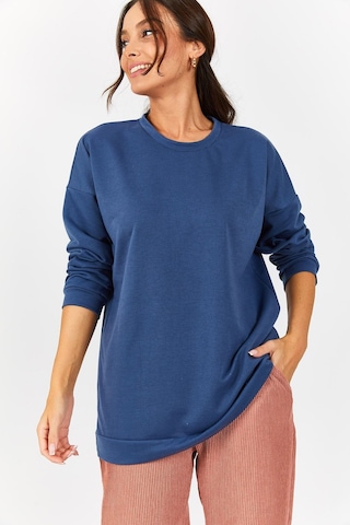 Armonika Kadın Koyu Mavi Yuvarlak Yaka Oversize Sweatshirt Arm-22k024027