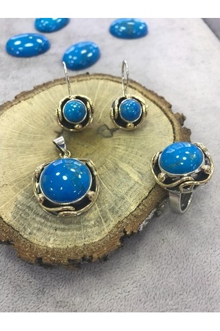 Turkuaz Firuze Taşlı Gümüş Kadın Set 925 Ayar
