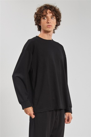 Barrels And Oıl Bisiklet Yaka Erkek Sweatshirt- Siyah Siyah