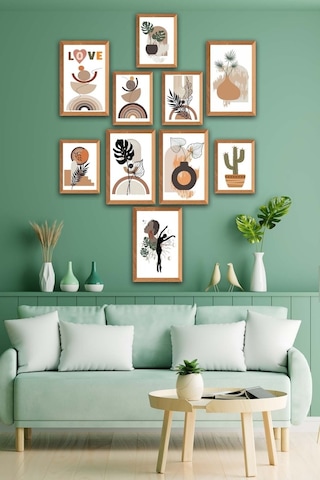 No77decor 10 Parça Botanic Ve Bohem Tarzda Sanatsal Ahşap Çerçeve Görünümlü Uv Baskı Mdf Tablo Seti Dac330mdf10lı