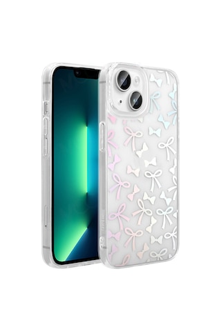 Techaks Apple Uyumlu iPhone 14 Kılıf Şeffaf Figürlü Zore Folk Sert Kapak - Fiyonk Beyaz