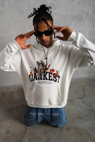 Veraura Lifestyle Erkek Dankes Baskılı Kapüşonlu Sweat - Beyaz
