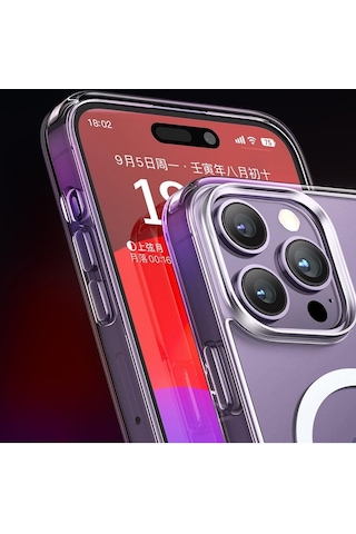 İphone Uyumlu 14 Pro İçin Kılıf Kamera Korumalı Magsafe Wireless Şarj Özellikli Şeffaf Kılıf Şeffaf