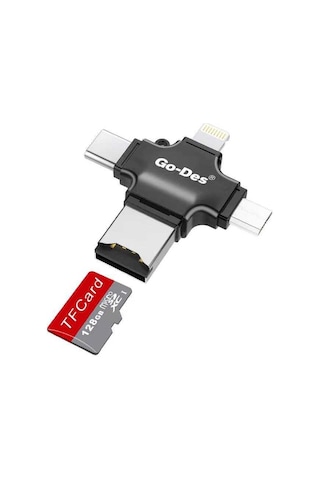 Go Des GD-DK101 4 in 1 Micro SD Hafıza Kartı Okuyucu USB / Type-C / Lightning / Micro - ZORE-253399