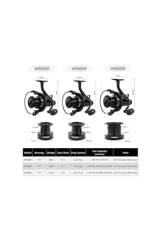 Vkemall Wn6000 Çift Frenli Spinning Makinesi - Tam Metal Bobinli Uzun Atış Balık Makinesi Sahte Yemi Balıkçılığı İçin Ön Ve Arka Fren