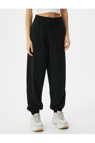 Koton Jogger Eşofman Altı Yüksek Bel Rahat Kalıp Cepli Pamuk Karışımlı Siyah 4sal40061ık 4SAL40061IK999 Siyah
