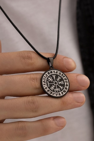 Viking Pusulası Model Erkek Çelik Kolye - Sevgiliye - Eşe- Babaya - Arkadaşa Kolye Siyah