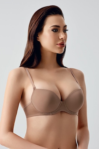 New Bra Kadın B Kap Desteksiz Basic Saten Görünümlü Sütyen Cappuccino 7025 Cappuccino