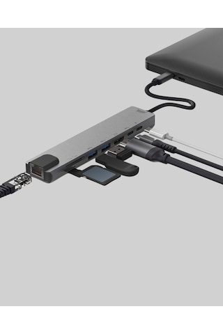 Alüminyum Kasalı MacBook Uyumlu Usb-c Hub 4k Hdmı, Usb 3.0, Sd/tf Kart Girişi, Pd Nrzsnt - 35 Şarj Desteği Adet