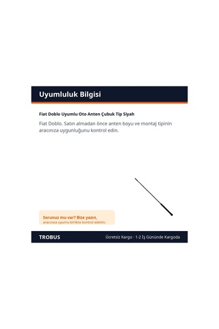 Trobus Fiat Doblo Uyumlu Oto Anten Çubuk Tip Siyah