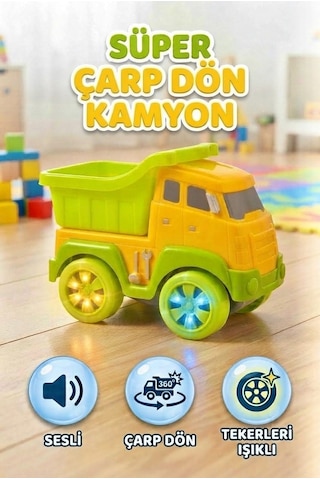 TıfılToys Süper Çarp Dön Kamyon 30 Cm Tekerlekleri Işıklı Ve Sesli Eğitici İnşaat Oyuncağı