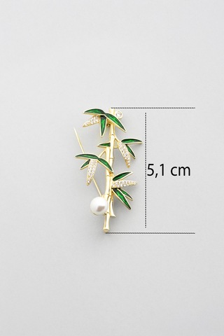 Şans Bambusu 18 Ayar Sarı Altın Kaplama Gümüş Broş Sarı Altın Kaplama