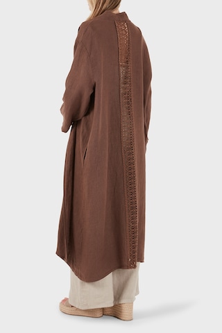 Via Dante % 100 Keten Dantel Ve Brode İşleme Detaylı Kimono Bayan Kimono 7183609 Kahve