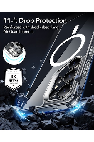 Samsung Uyumlu  S25 Ultra Halolock Magsafe Classic Hybrid Silikon Kılıf Buzlu Siyah Şeffaf