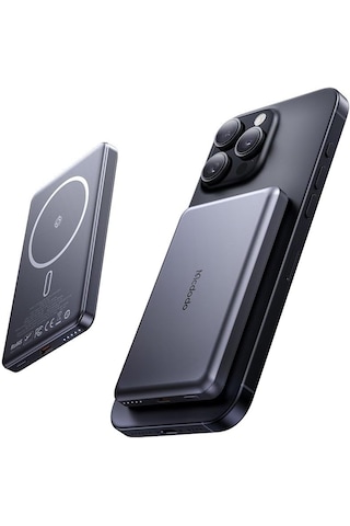 Mc-4651 10000mah 20w Metal Ultra İnce Manyetik Kablosuz Powerbank - Siyah siyah