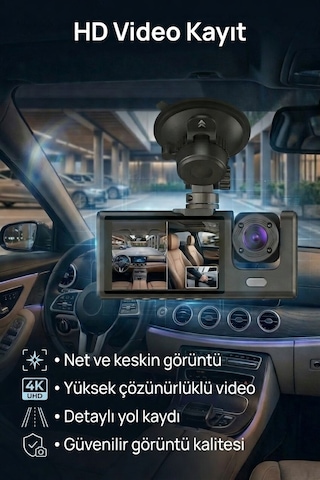 Wifi Destekli Black Box 1080p Araç İçi 3 Kameralı Super Hd 1080p Trafik Recorder
