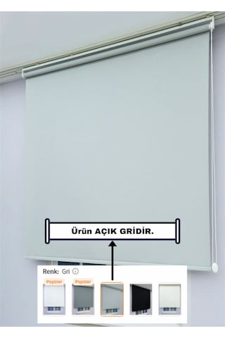 Düz Stor Perde - Kalın Mat Stor Güneşlik Kumaş Keten - Alüminyum Kasa Ve Boru - Eteği Dilimsiz/düz Gri