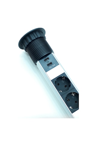 Masa Üstü Priz Bas Aç Tezgah Dolap Gizli Priz 2 Usb 2 220V Pop Up
