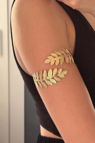 Gold Yaprak Desenli Pazu Bandı Üst Kol Bilekliği Ayarlanabilir Gold