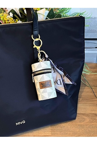 Mini Retro Ruj Çantası Charm Anahtarlık Beyaz