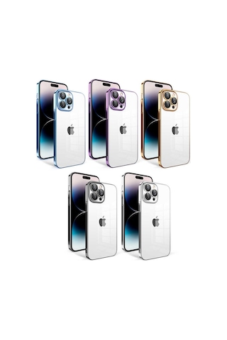 Apple Uyumlu iPhone 14 Pro Kılıf Kamera Korumalı Renkli Çerçeveli Zore Garaj Kapak Gümüş