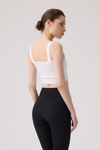 Krem Kare Yaka Crop Top Büstiyer Krem