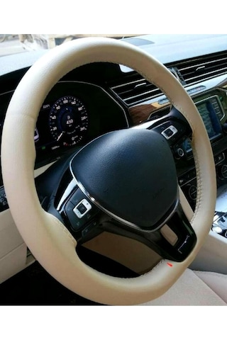 Toyota Ile Uyumlu Corolla 2007-2012 Direksiyon Kılıfı Dikmeli Bej Deri-bej Ipli 38 10.5.cm