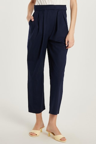Tudors Kadın Slim Fit Dar Kesim Sıfır Kollu Cepli Bisiklet Yaka Tulum-34021 Beyaz - Lacivert