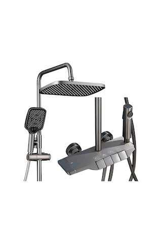 Piyano Gri Robot Tepe Duş Seti Yağmur Tepe Banyo 4 Tuşlu Batarya Dahil Antrasit Duş Seti Antrasit