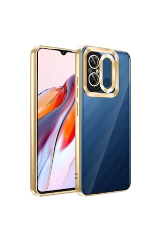 Xiaomi Redmi 12c Kılıf Kamera Korumalı Logo Gösteren Zore Omega Kapak Gold