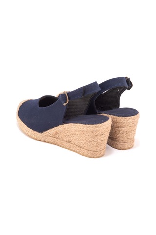 Star Tombis Gerçek Elişi Arkadan Bantlı Topuğu Açık Burnu Hasırlı Keten Espadril Dolgu Topuk Handmade Lacivert