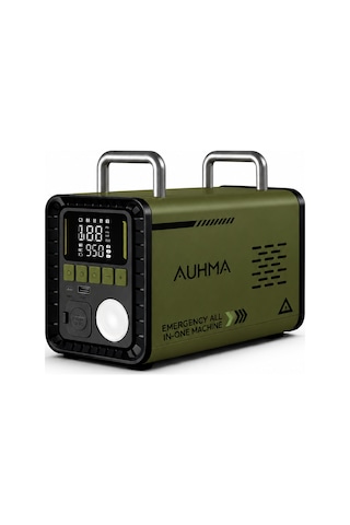Auhma A8833 Haki 16.000 Mah 5'i 1 Arada Akü Takviye Cihazı Şarjlı Hava Kompresörü Powerbank Vakum Üfleme Dijital Fener